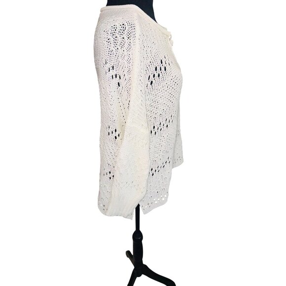 Wooden Ships Paola Buendia Womens Open Knit Sweater L White Cotton Boho Beach - Picture 5 of 7